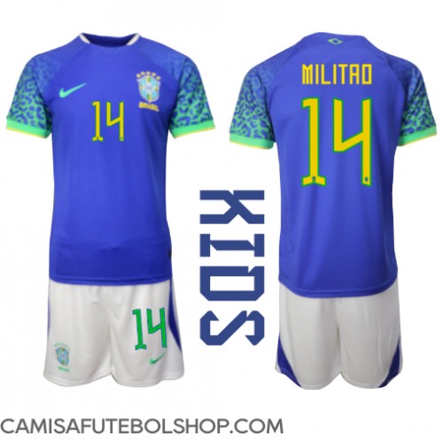 Camisa de time de futebol Brasil Eder Militao #14 Replicas 2º Equipamento Infantil Mundo 2022 Manga Curta (+ Calças curtas)